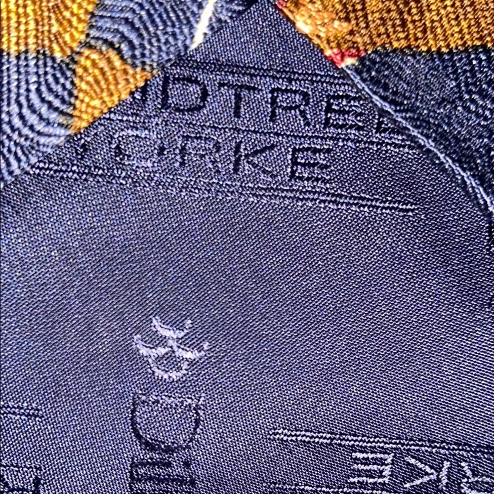Roundtree & Yorke Blue Bronze Silk Necktie Checkerboard Leaf USA Vintage Fall
